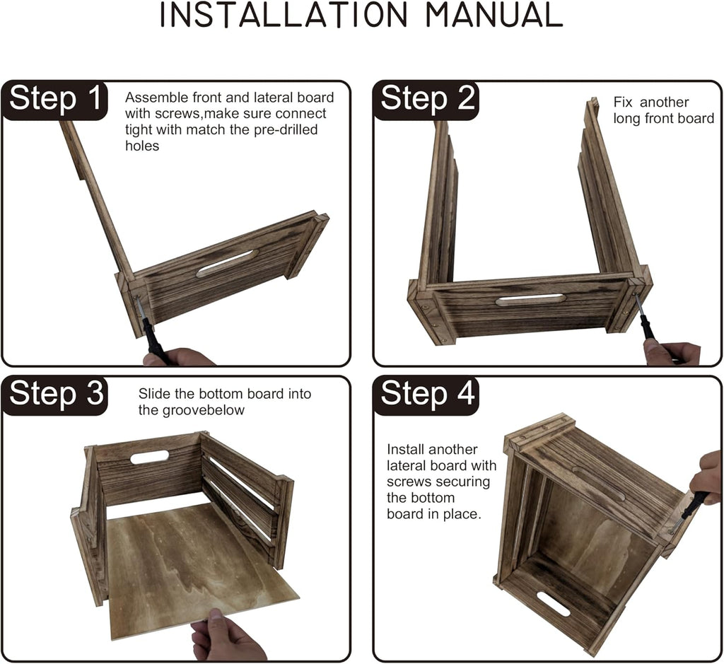 ARTAWEIN Rustic Vintage Finished Wooden Crate with Handles - Nesting Storage, Display, Organization Crate for Party, Office, Bedroom, Kitchen and Closet (Rustic Brown 1 pc)