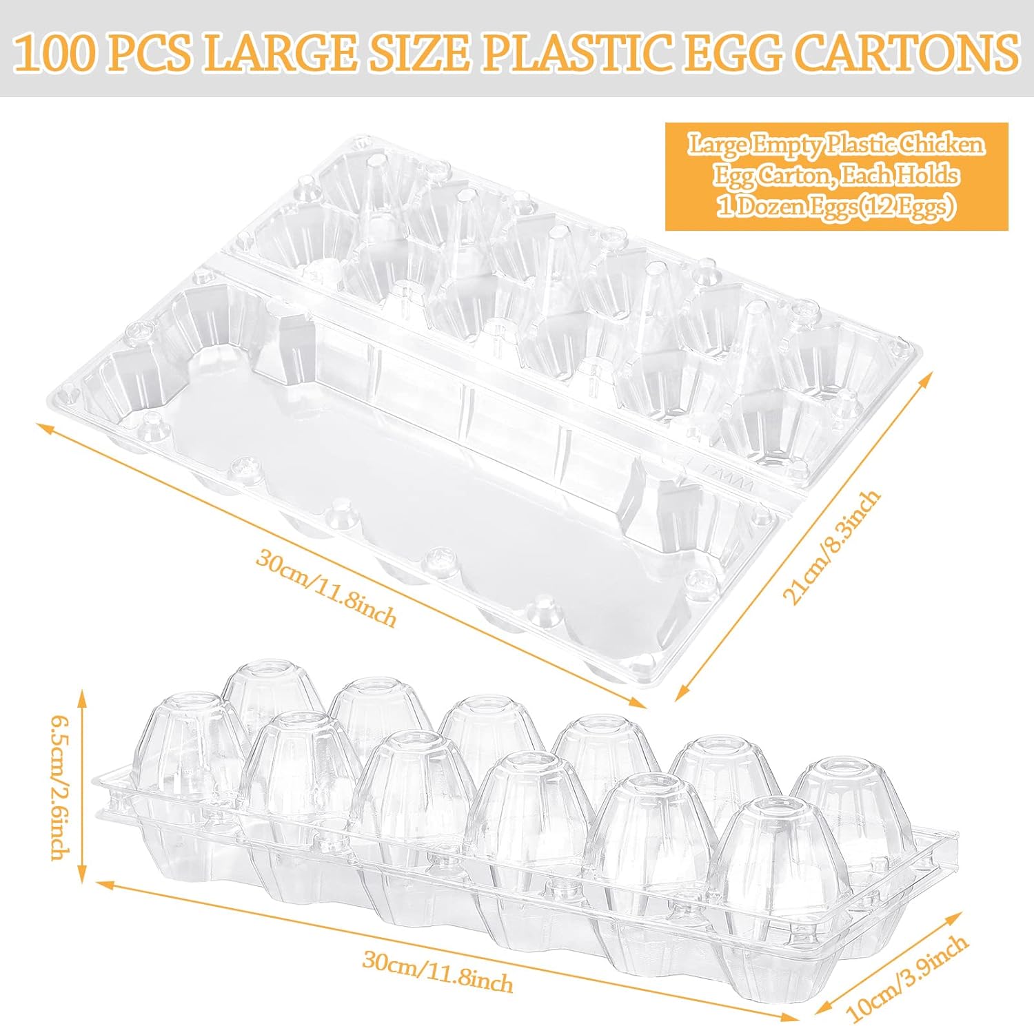 100 Pcs Plastic Egg Carton, 12 Grids Clear Chicken Egg Tray Disposable Plastic Holder Empty Container for Farm Refrigerator Fresh Storage