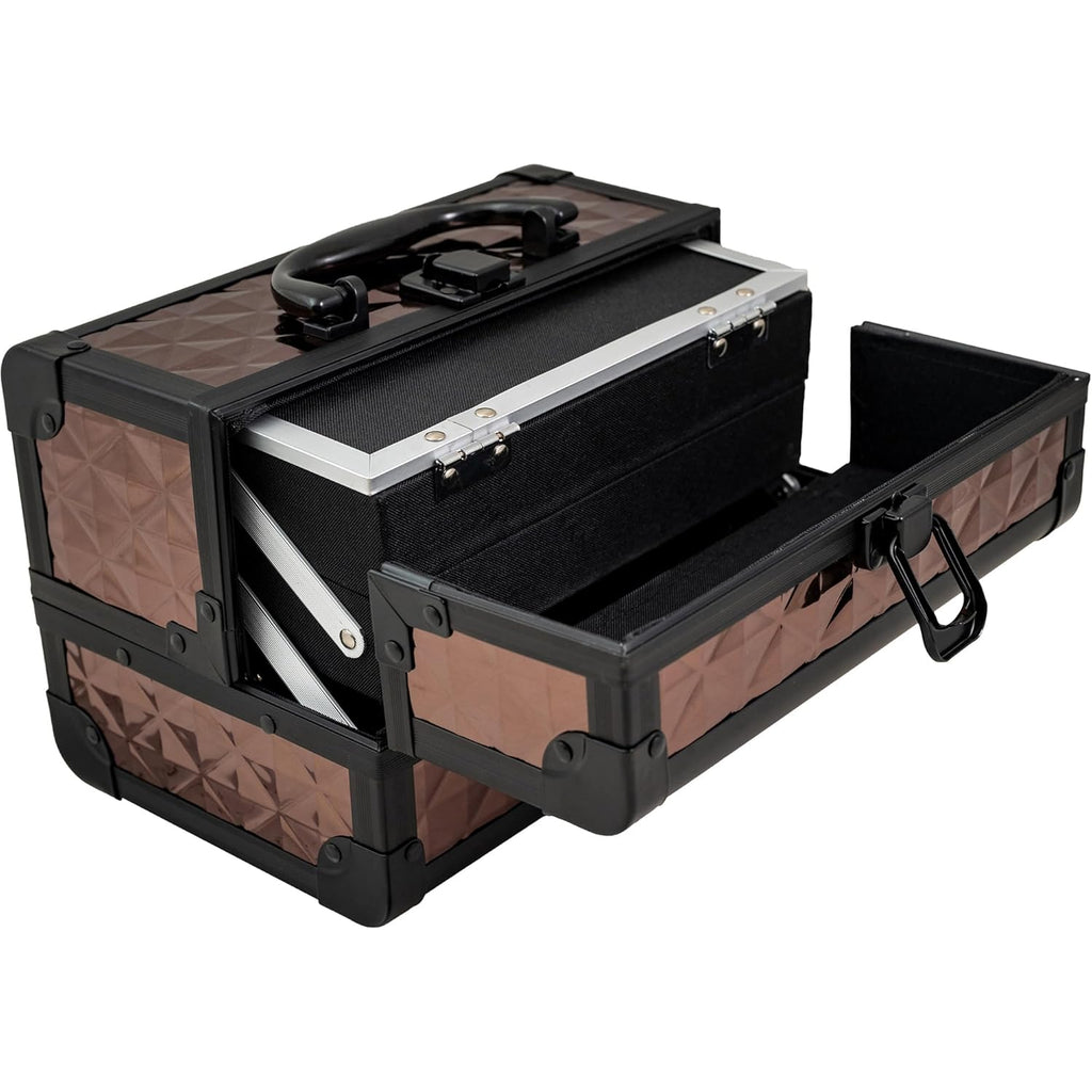 SHANY Chic Makeup Train Case Cosmetic Box Portable Makeup Case Cosmetics Beauty Organizer Jewelry storage with Locks, Multi trays Makeup Storage Box with Makeup Mirror - Copper