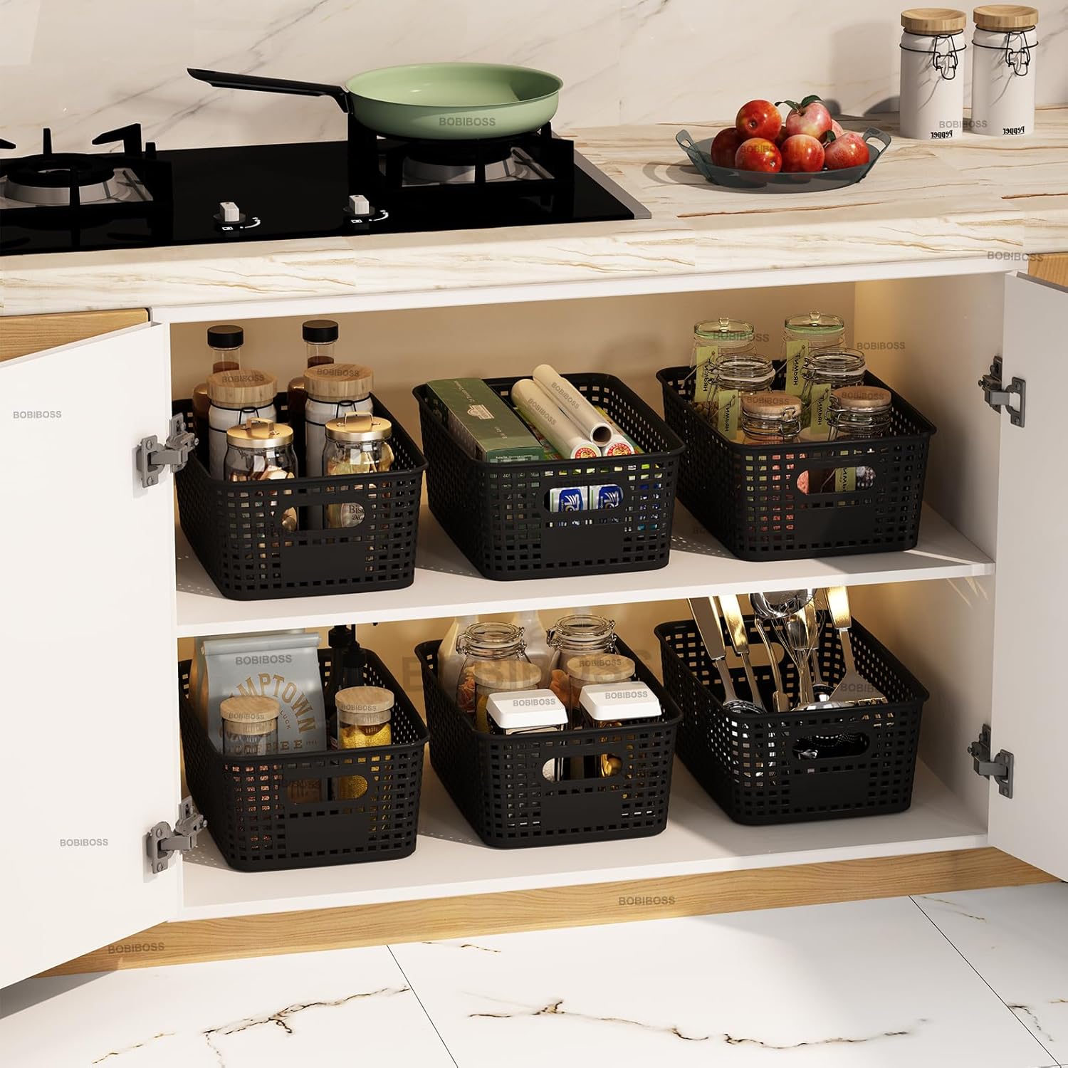 Black Plastic Storage Baskets with Lids 10 Pack Stackable Storage Bins Containers for Shelves Organizing, Cute Decorative Storage Boxes for Classroom, Playroom, Closet, Pantry