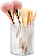 DASITON Makeup Brush Holder Organizer, Acrylic Makeup Brush Cup, Vintage Striped Make Up Brush Holder for Vanity, Bathroom Countertop, Toothbrush Holders, Pen Holder for Desk Storage (Clear)