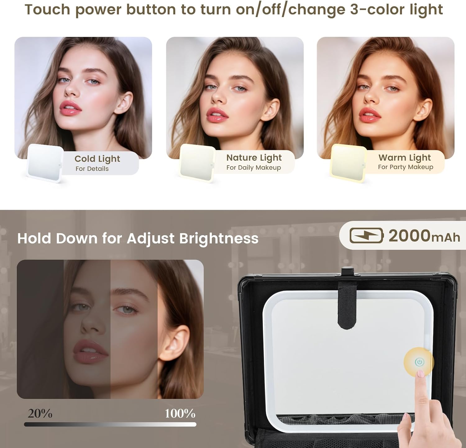 Makeup Case with Drawer, Detachable Lighted LED Mirror, Makeup Organizer Box Travel Make up Vanity Case Portable Cosmetic Train Case for MUA Lockable Makeup Suitcase with Adjustable Dividers