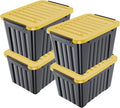 Nazhura 97 Quart Plastic Storage Bin, Stackable and Nestable Storage Boxes with Yellow Lids and Secure Latching Buckles, Large Storage Container (Black/Yellow, 97Quart-4Pack)