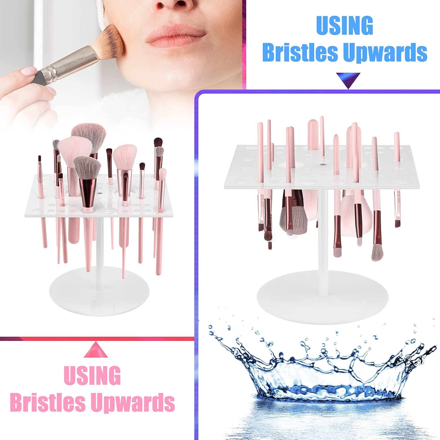 Jetec 54 Holes Acrylic Brush Holder Makeup Brush Drying Rack Collapsible Holder Stand for Acrylic Nail Lover(White)