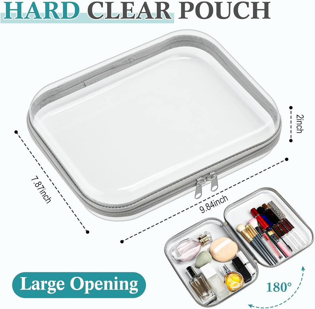 Sanwuta 6 Pcs Clear Hard Zipper Case Hard Plastic Zipper Pouches Transparent Makeup Bag Pencil Pouches for Travel Snacks Christmas Trinket Storage Organizer Box(Gray,9.84 x 7.87 x 2 Inch)