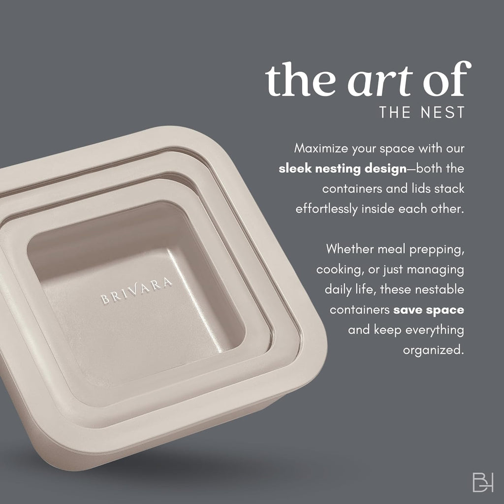 Ceramic Coated Glass Food Storage Container | No PTFE, PFOA, PFAS, and BPA | Reusable Non Toxic Meal Prep Container with Glass Lid | Easy To Store | 5 Cup Square [Crema]