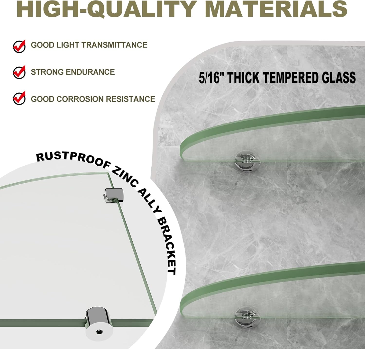 2-Pack Glass Corner Shower Shelves,Wall Shelf Bathroom for Storage,5/16" Tempered Glass,Shower Caddy Organizer,Shelf Holder for Wall Corner, Bathroom, Living Room