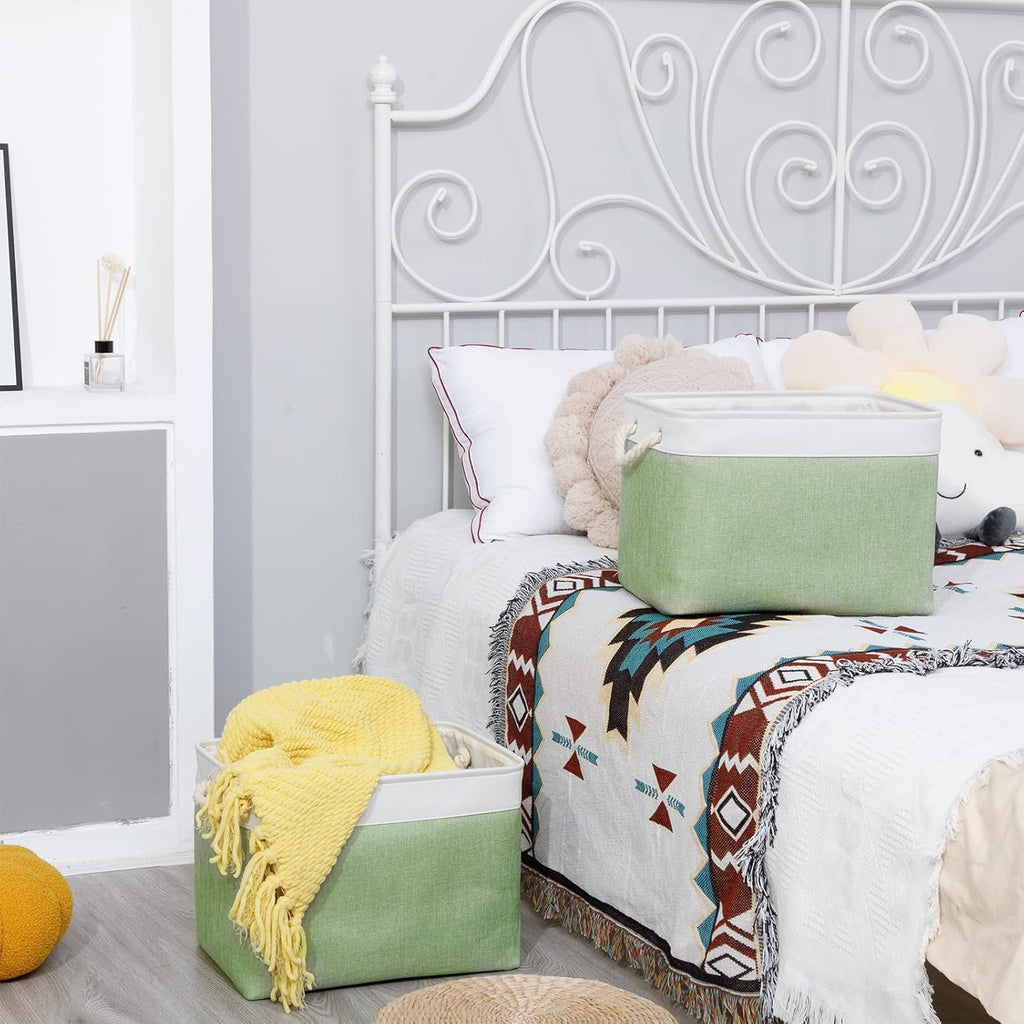 Bidtakay Baskets Fabric Closet Organizer Set of 2 Green Collapsible Storage Bins with Handles 16x12x12 in Large Decorative Tall Baskets for Shelves Nursery Baby Toys Storage Living Room Decor