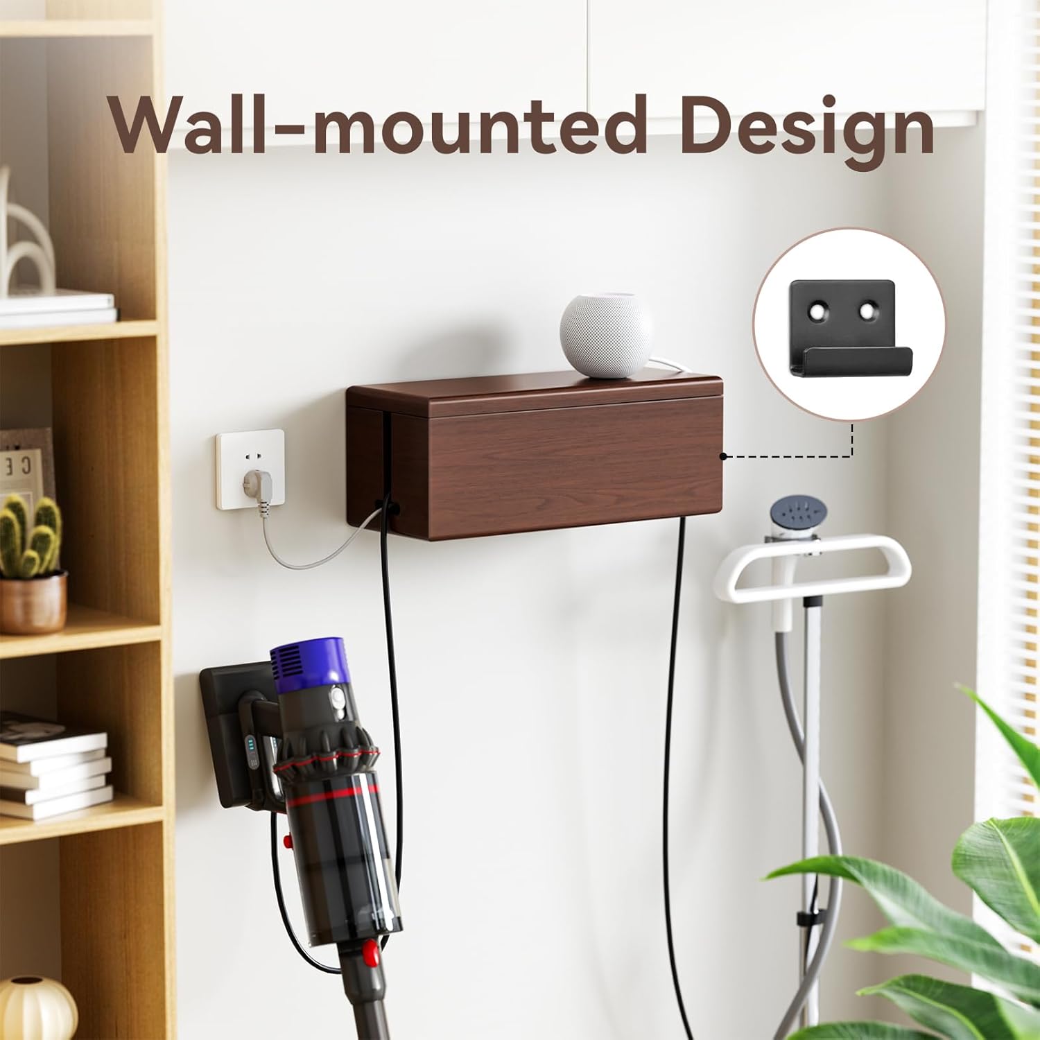 Large Cable Management Box-Stylish Wire Organizer, Wire Concealer and Wire Management Box-Wire Management Box with Protective Sleeve (Brown)