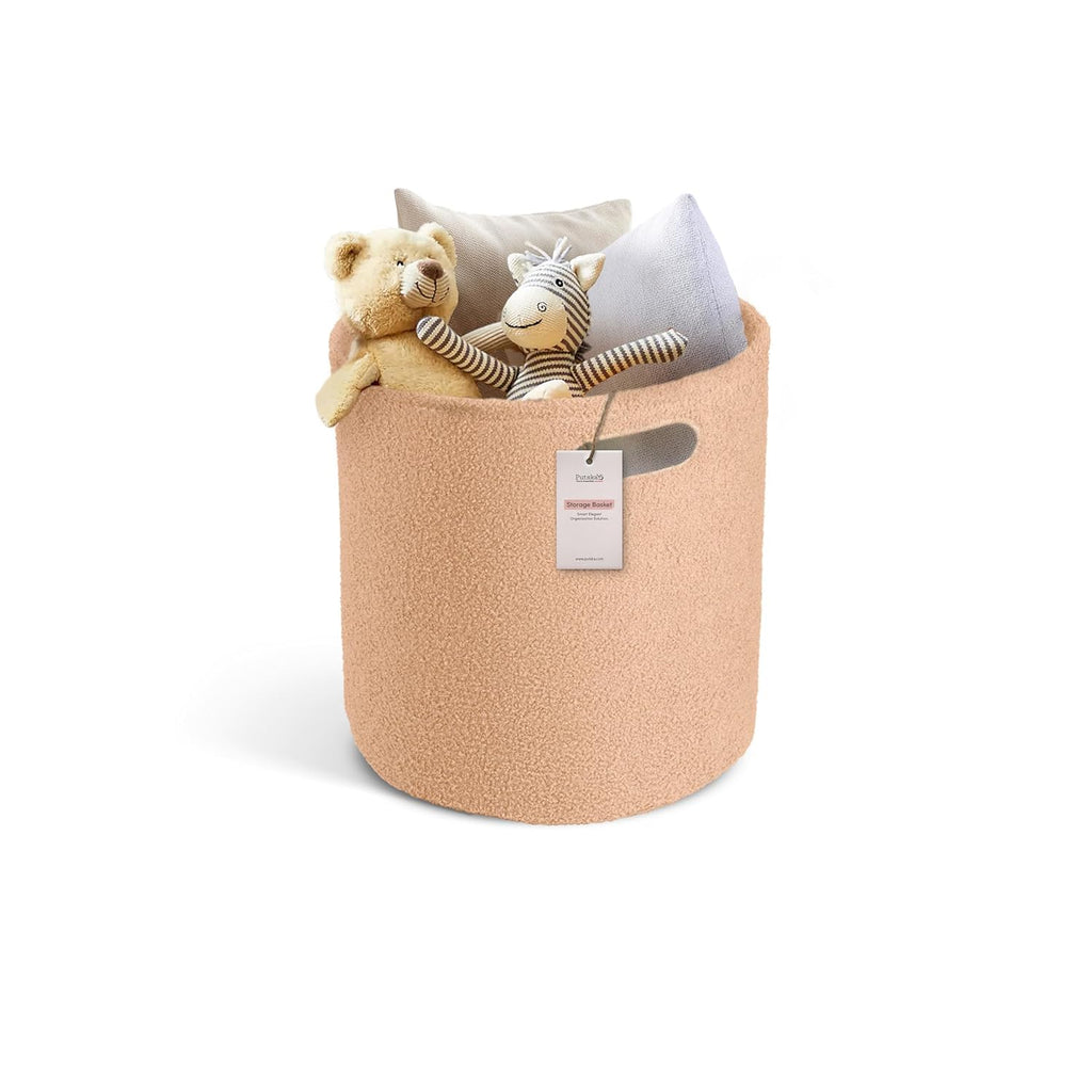 PUTSKA Basket –Round Storage for Clothes – Soft Baby Girl Basket for Nursery, Kids Room, Bedroom, Living Room –Large, Brown