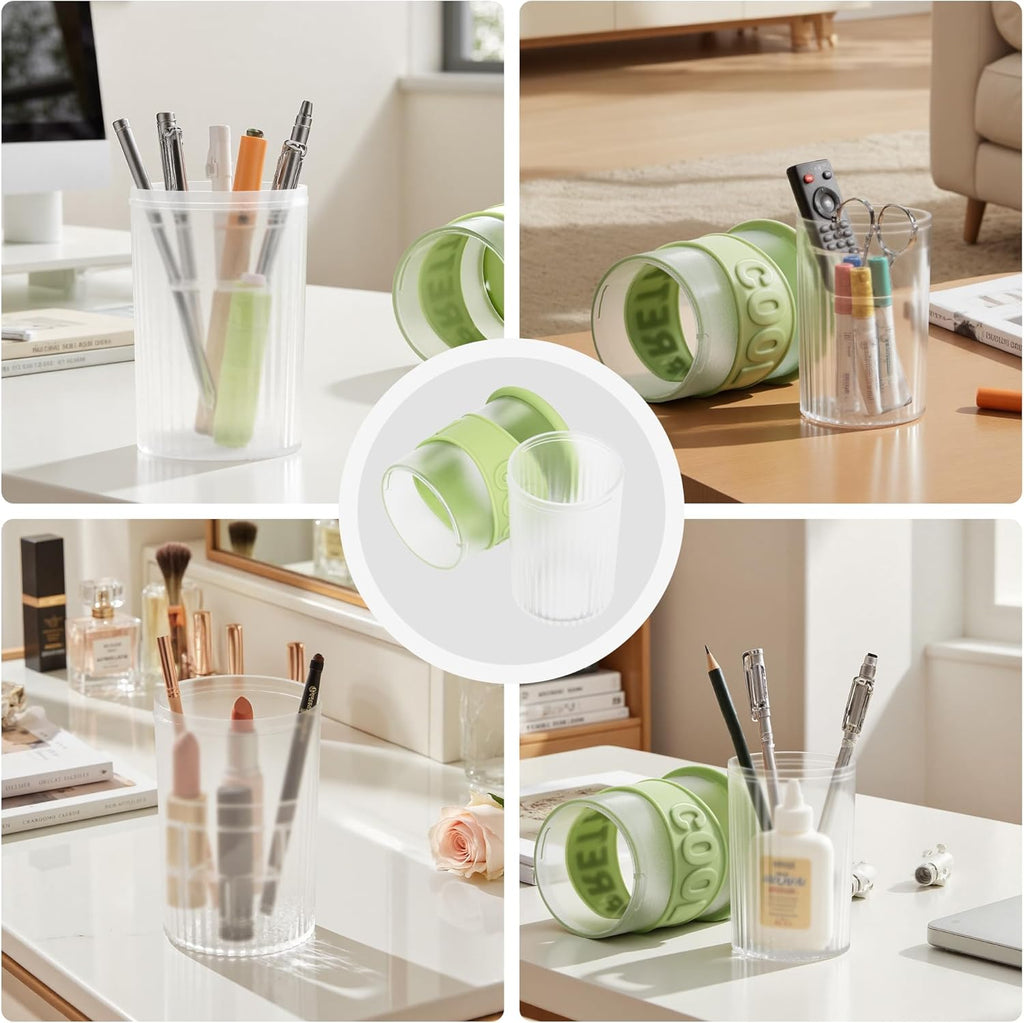Li&Zhao Makeup Brush Holder with Lid - Makeup Brush Organizer Plastic Makeup Brush Holder for Vanity Expandable Makeup Brush Cup Pencil Holder for Desk Pen Holders for Desktop Countertop Bathroom