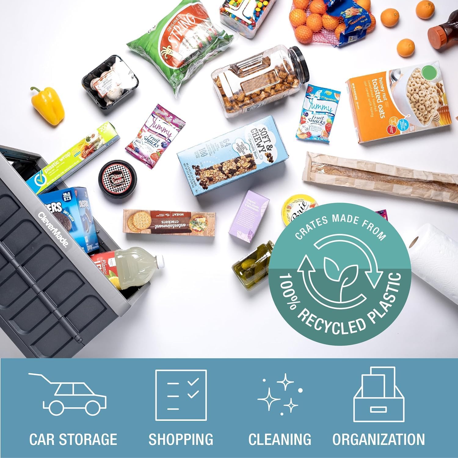 CleverMade Collapsible Storage Bins - Stone 1 Pack 46L - Stackable Containers Heavy Duty Capacity Folding Crates - Space-Saving for Home