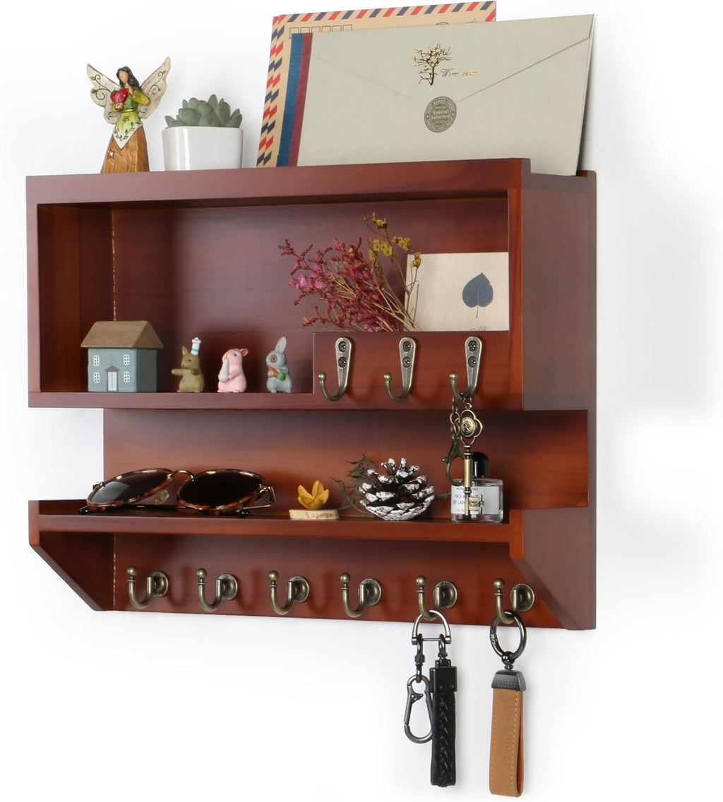 Innovation Key and Mail Holder for Wall, Key Holder Wall Mount, Mail Organizer with 9 Hooks, Auburn