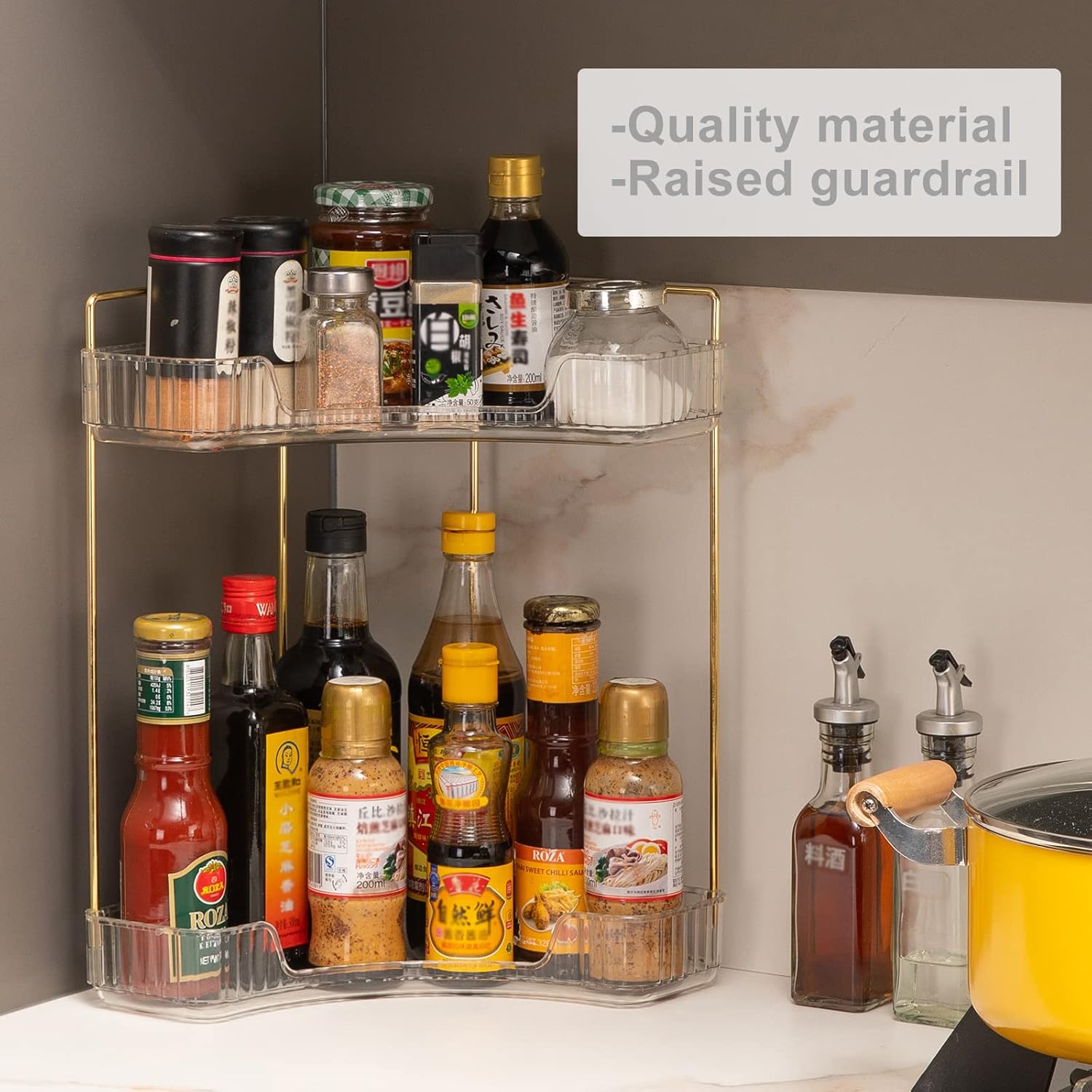 Corner Bathroom Countertop Organizer, Vanity Trays for Counter, Makeup Organizers, Perfume Tray, Kitchen Spice Rack, (Clear, 2 Tiers)