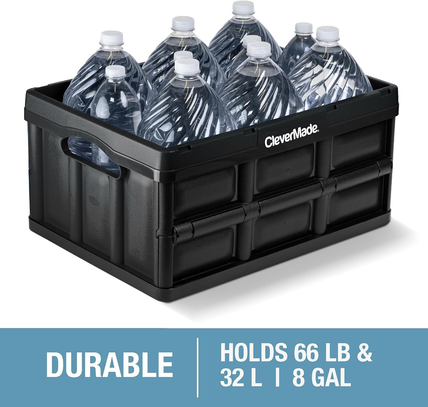CleverMade Collapsible Storage Bins - Ocean 3 Pack 32L / 8 Gal holds 66 lbs - Stackable Containers Heavy Duty Capacity Folding Crates Space-Saving