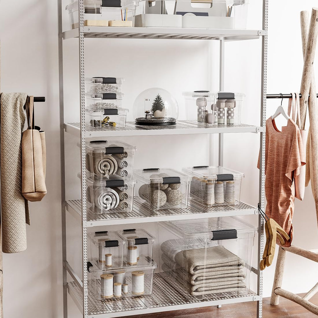 Superio Clear Storage Boxes with Lids, 49 Quart Plastic Container Bins for Organizing, Stackable Crates, BPA Free, Non Toxic, Odor Free, Organizers for Home, Office and Dorm, 8 Pack