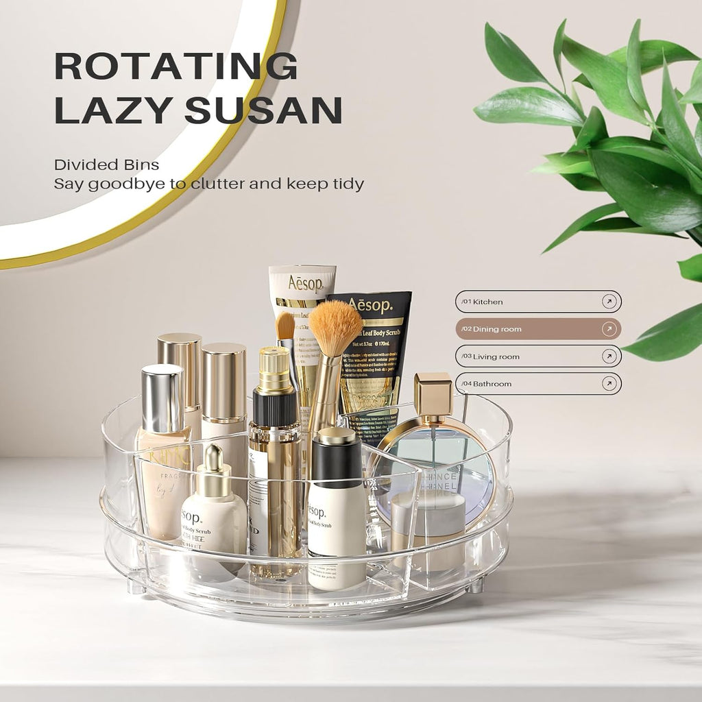 Lazy Susan Organizer, 9 inch Rotating Storage Organizer with 4 Removable-Bins,Turntable Organizer for Fridge, Kitchen, Vanity, Cabinet
