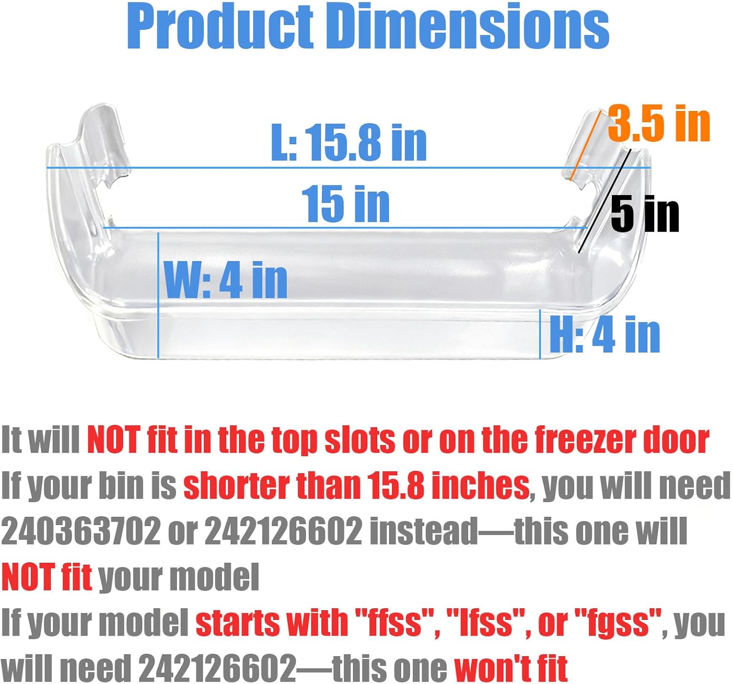 240323002 Refrigerator Door Bin, Clear Double Unit Compatible with Fri-gi-daire/Electrolux/Kenmore, Bottom 2 Shelves 15.8in, Replaces PS429725 AP2115742, Fits Refrigerator-Side Only