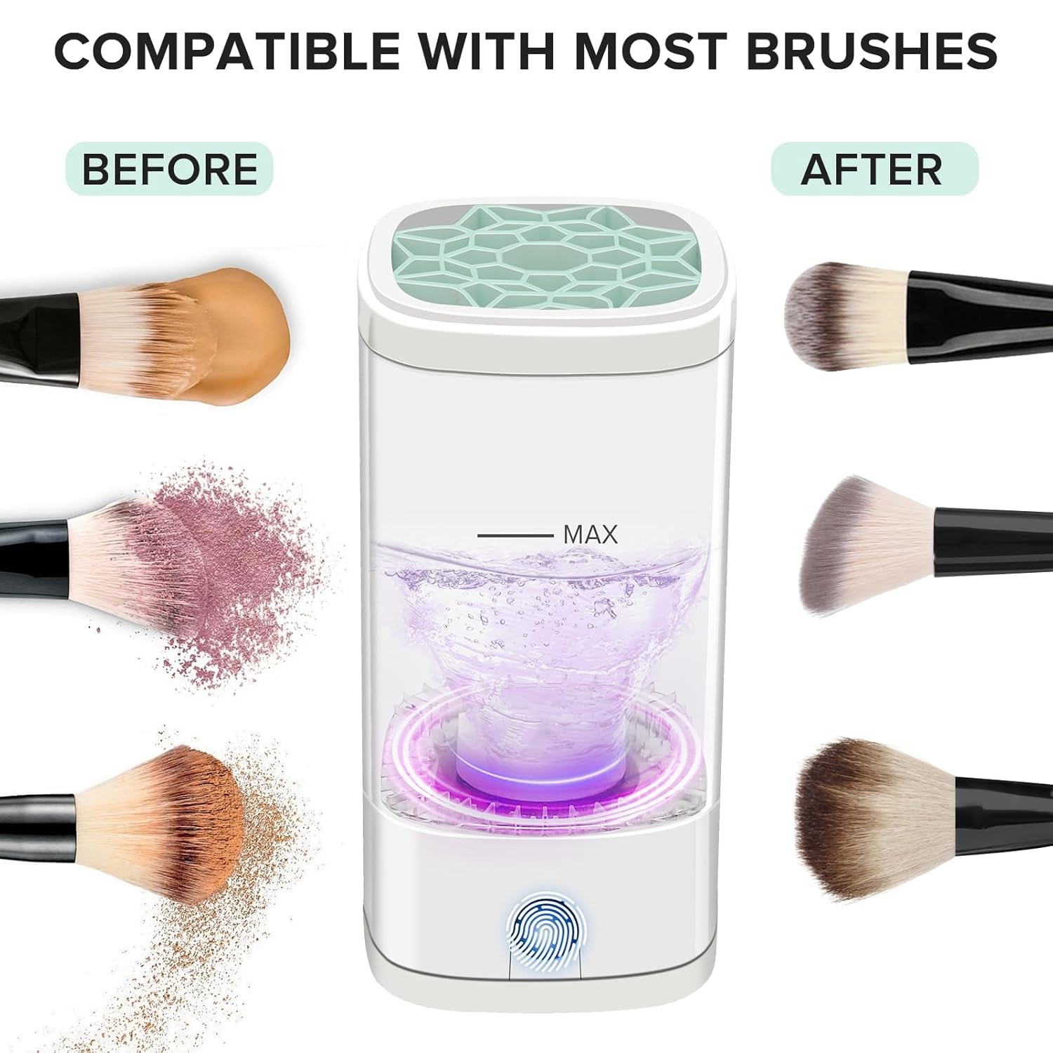 Electric Makeup Brush Cleaner, Multi-Functional Cosmetic Brush Cleaner, Portable Automatic Makeup Brush Cleaning Solution With Dryer-Holder, Charger, USB-C cable, Beauty Gift for Women