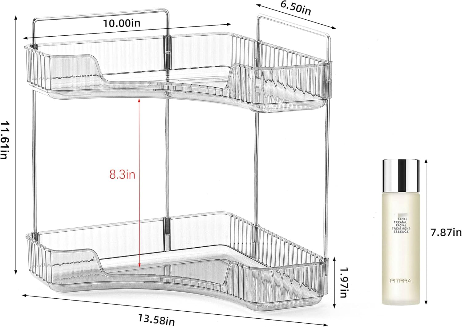 Corner Bathroom Countertop Organizer, 2 Tiers Vanity Trays for Counter, Makeup Organizers, Perfume Tray, Kitchen Spice Rack, Smoky Gray