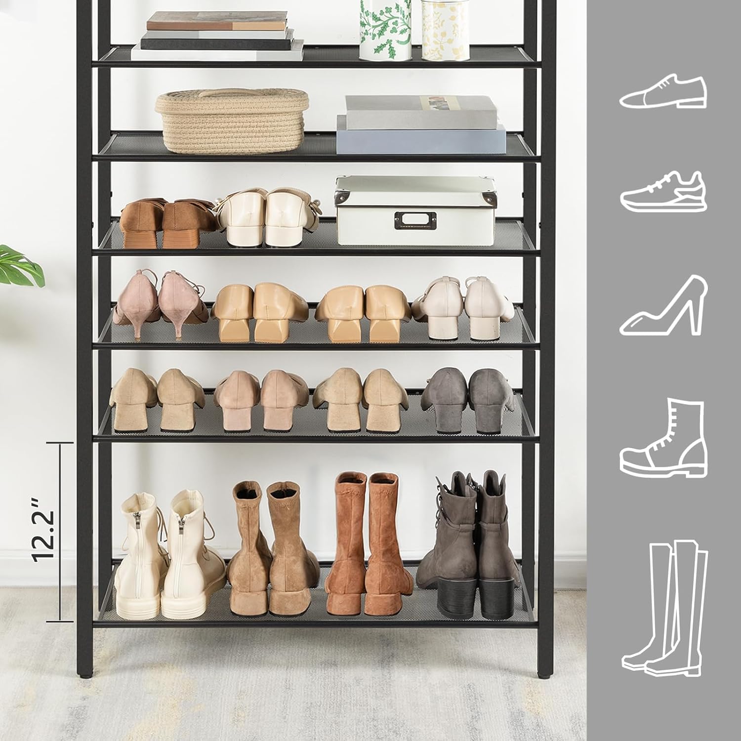 10-Tier Shoe Rack, Shoe Organizer for Entryway, Large Capacity Shoe Shelf, for 36-40 Pairs of Shoes, Stable Sturdy, Shoe Storage with 9 Metal Mesh Shelves, Rustic Brown SRHR1101Z