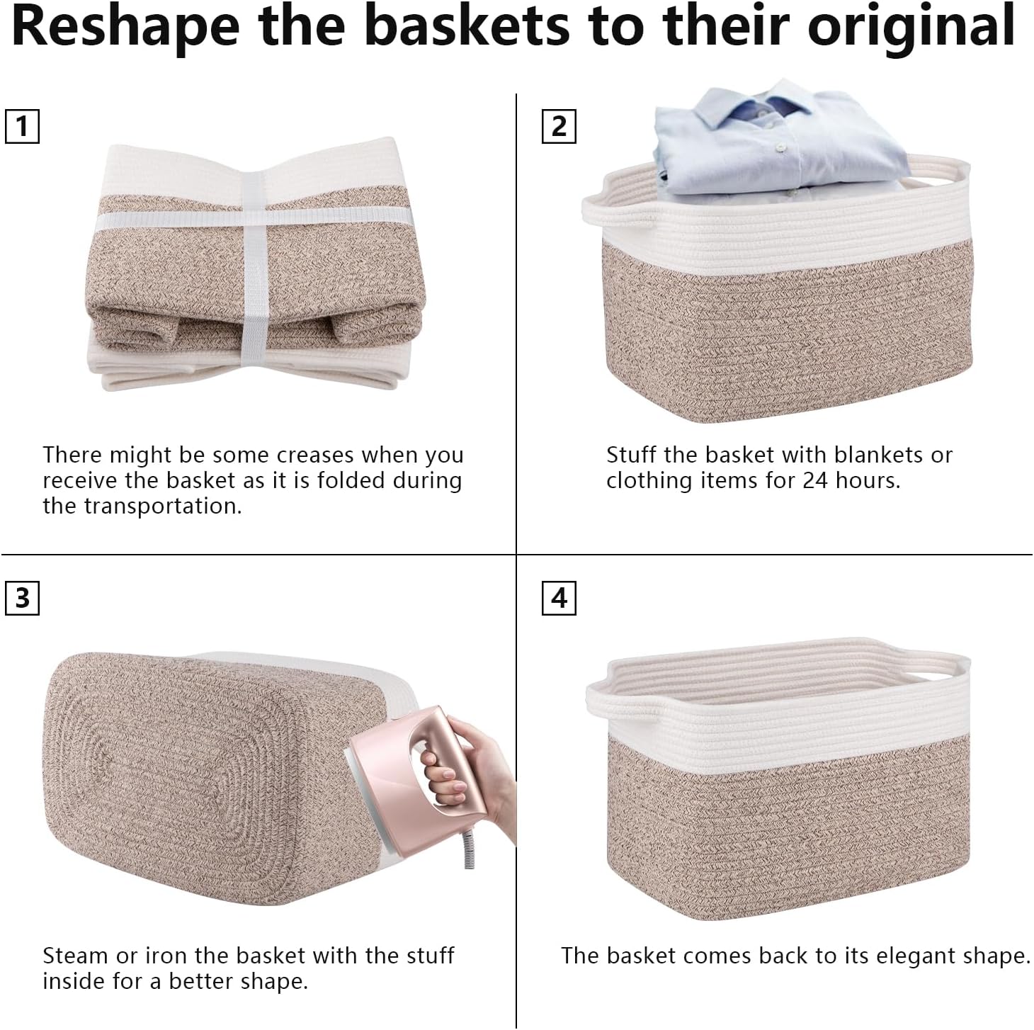 OIAHOMY 3 Pack Storage Baskets for Organizing, 13''X9.85''X8.7'' Storage Bins,Woven Basket with Handles, Toy Storage Bin,Stylish Room Decor Basket, white & Brown variegated