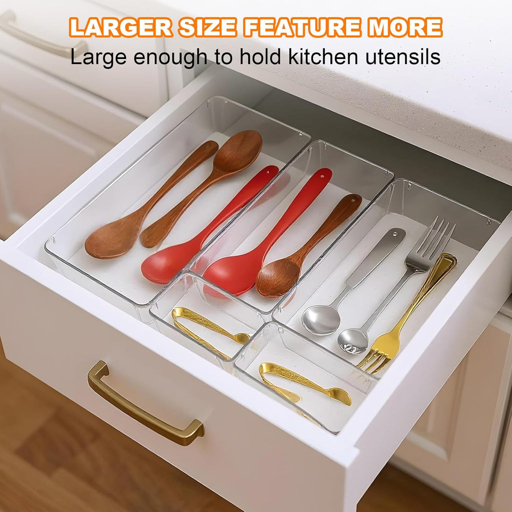 12 Pcs Clear Plastic Drawer Organizer, 12"x 6"x2", 9"x6"x2", 6"x3"x2", Kitchen Bathroom Fridge Utensil Vanity Drawer Organizers Tray Makeup Storage Organizer Drawers Trays for Organization Office