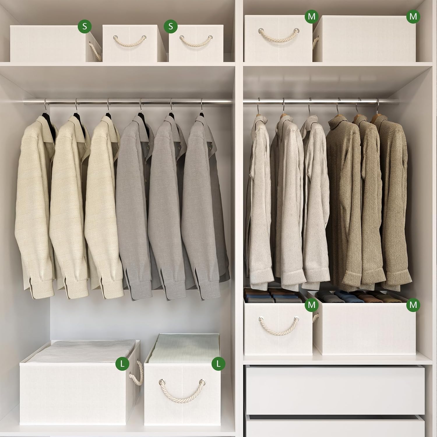 Closet Storage Bins, Linen Closet Organizers and Storage Basket for Shelves, Collapsible Shelf Baskets for Organizing Shelves, Bedroom Clothes Basket, Beige, 3 Pack