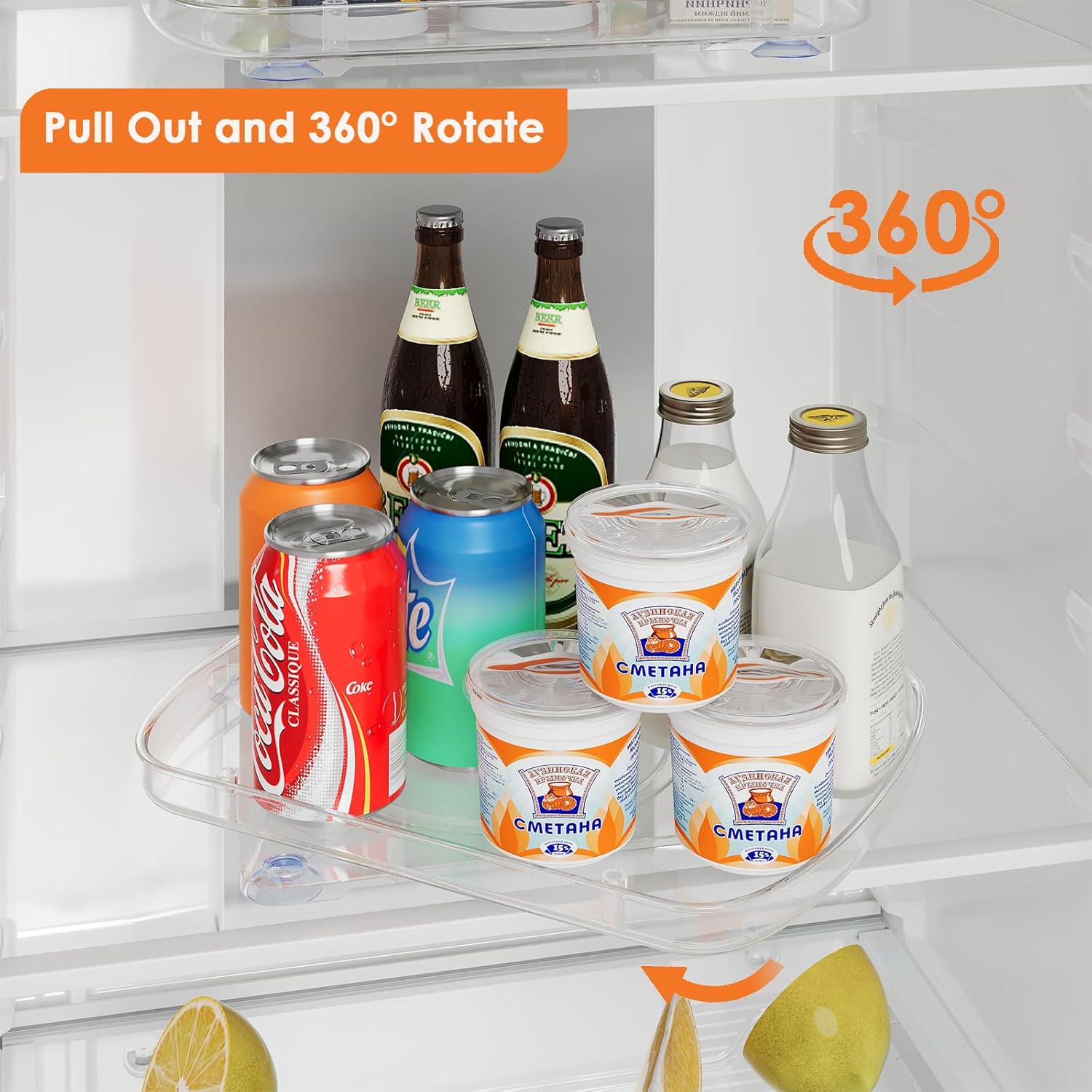 HIYOHIYO Clear Lazy Susan Organizer for Refrigerator Rectangular Fridge Turntable Organizers and Storage Pull Out & 360°Rotating for Cabinet, Pantry, Kitchen, Table, Bathroom (1-Pack 13.7"x10.2")