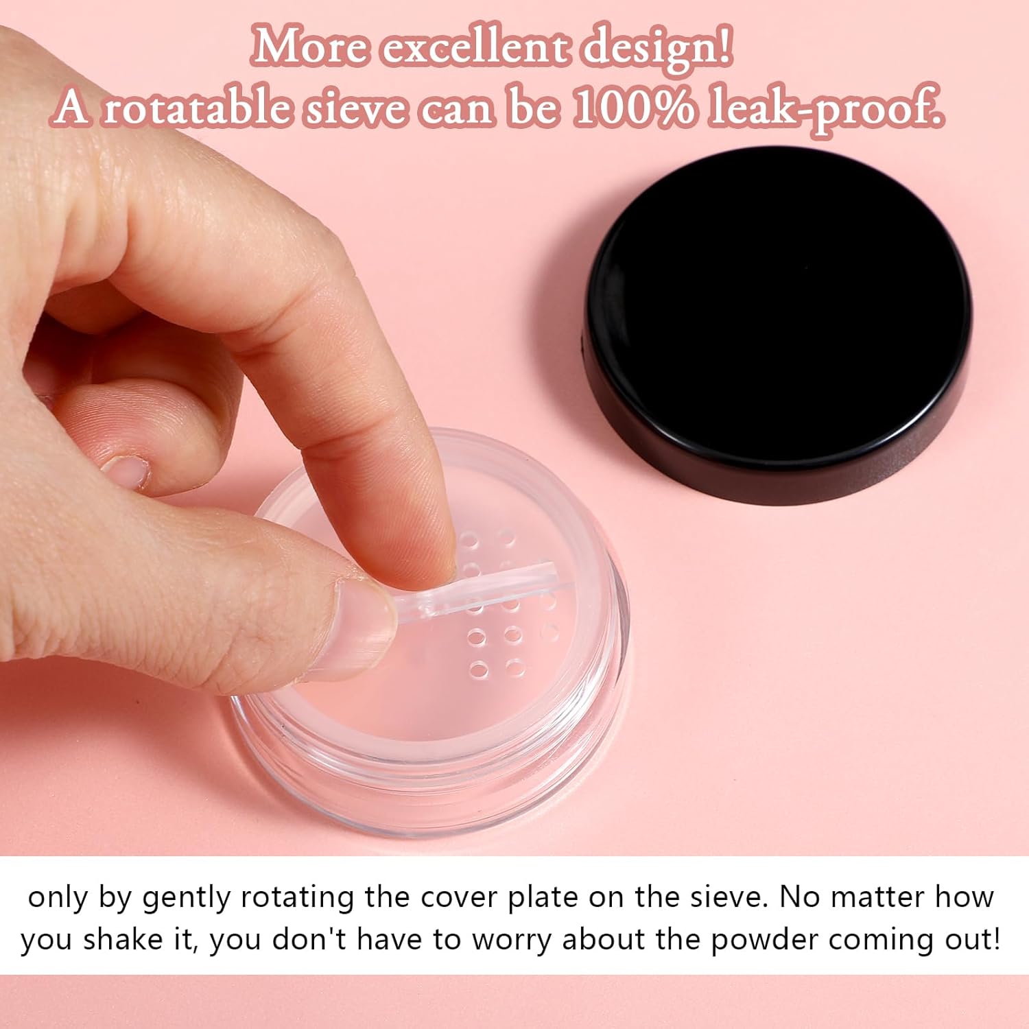 4pcs 10ml/0.34oz Plastic Empty Travel Small Loose Powder Compact Refillable Loose Powder Containers Reusable No Leak Compact with Rotatable Sifter And Black Screw Lid