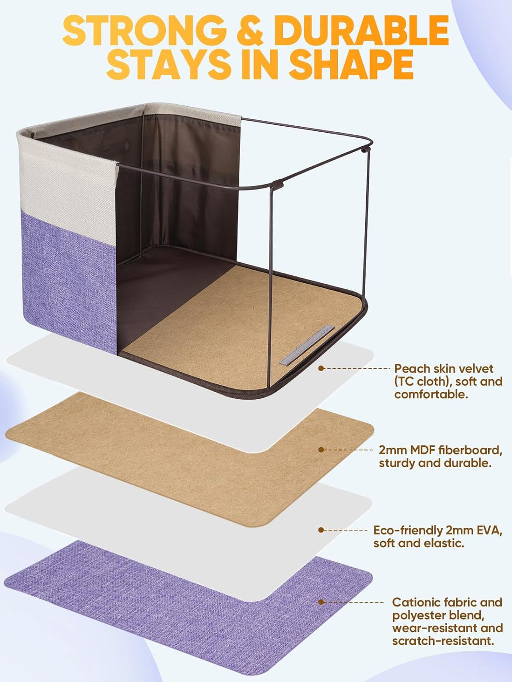 BALEINE 1 Pack Fabric Storage Bins for Shelves, Linen Storage Baskets for Organizing, Decorative Closet Bins for Clothes, Home (Lavender, 17''x13''x10.5'')