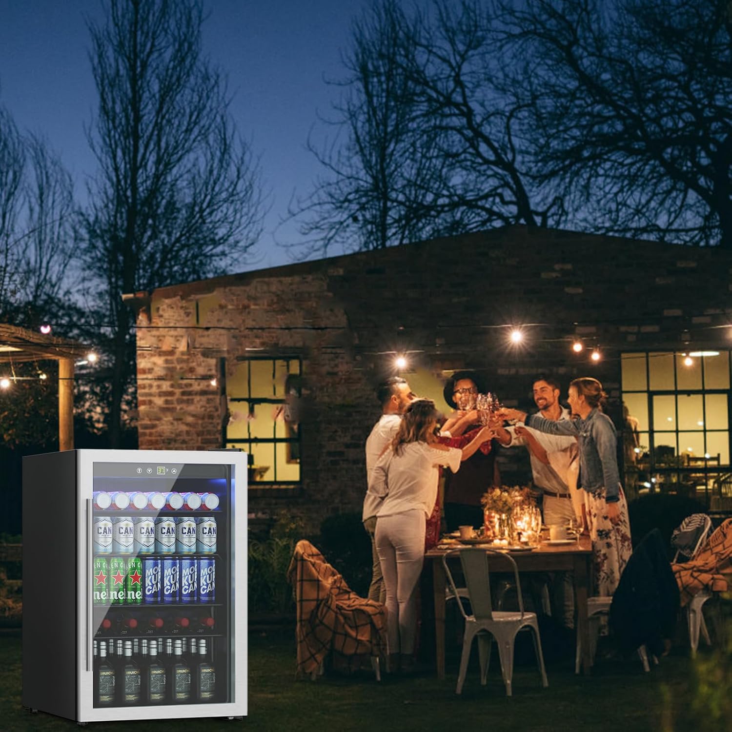 145 Can Mini Fridge - 4.5 Cu.Ft Beverage Refrigerator with Reversible Glass Door for Soda Wine Beer, Adjustable Temperature Control for Home Office Bar, Silvery(40-61 ℉)