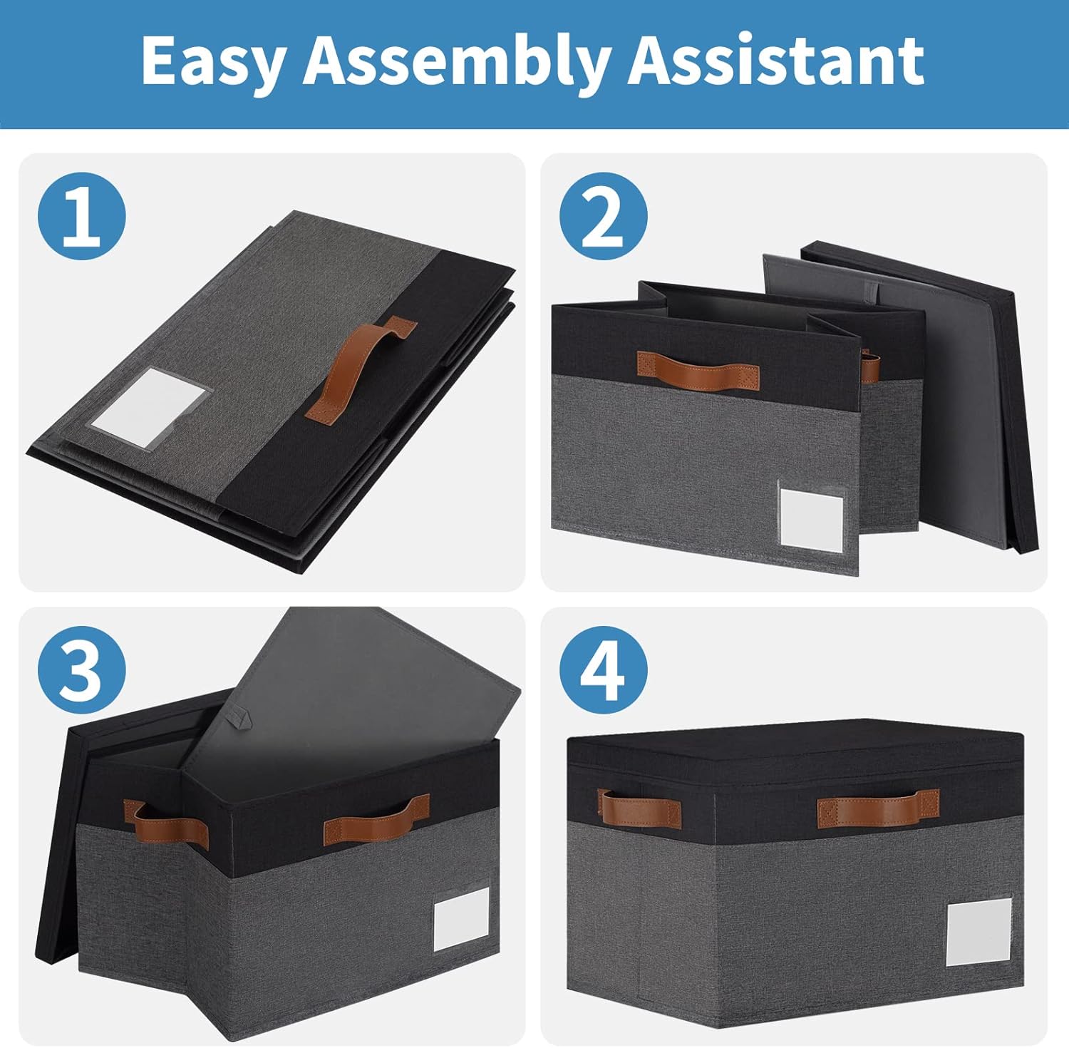 GhvyenntteS Extra Large Storage Bins with Lids, Foldable Fabric Storage Boxes with Lids and Handles, Storage Baskets with Lid and Label for Home Office (3 Pack, Grey&Black, 15.75" x 11.8" x 10.2")