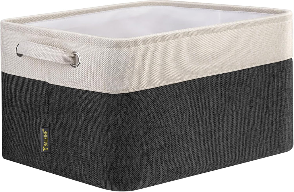 BALEINE 1 Pack Fabric Storage Bins for Shelves, Linen Storage Baskets for Organizing, Decorative Closet Bins for Clothes, Home (Black, 15''x11''x9.5'')