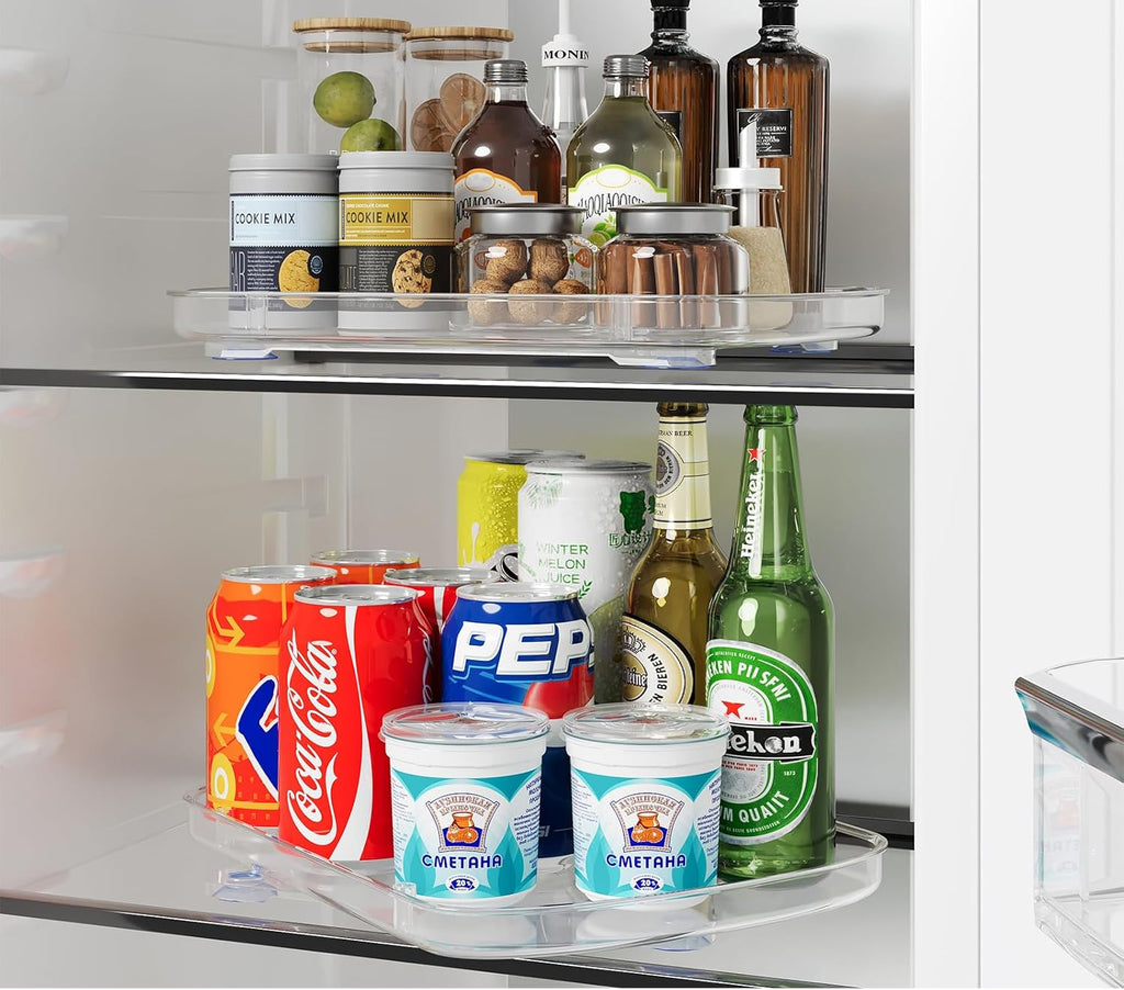 HIYOHIYO Clear Lazy Susan for Refrigerator Rectangular Fridge Turntable Organizers and Storage Pull Out & 360° Rotating for Cabinet Pantry Kitchen Table Bathroom (2-Pack 13.7"x10.2")