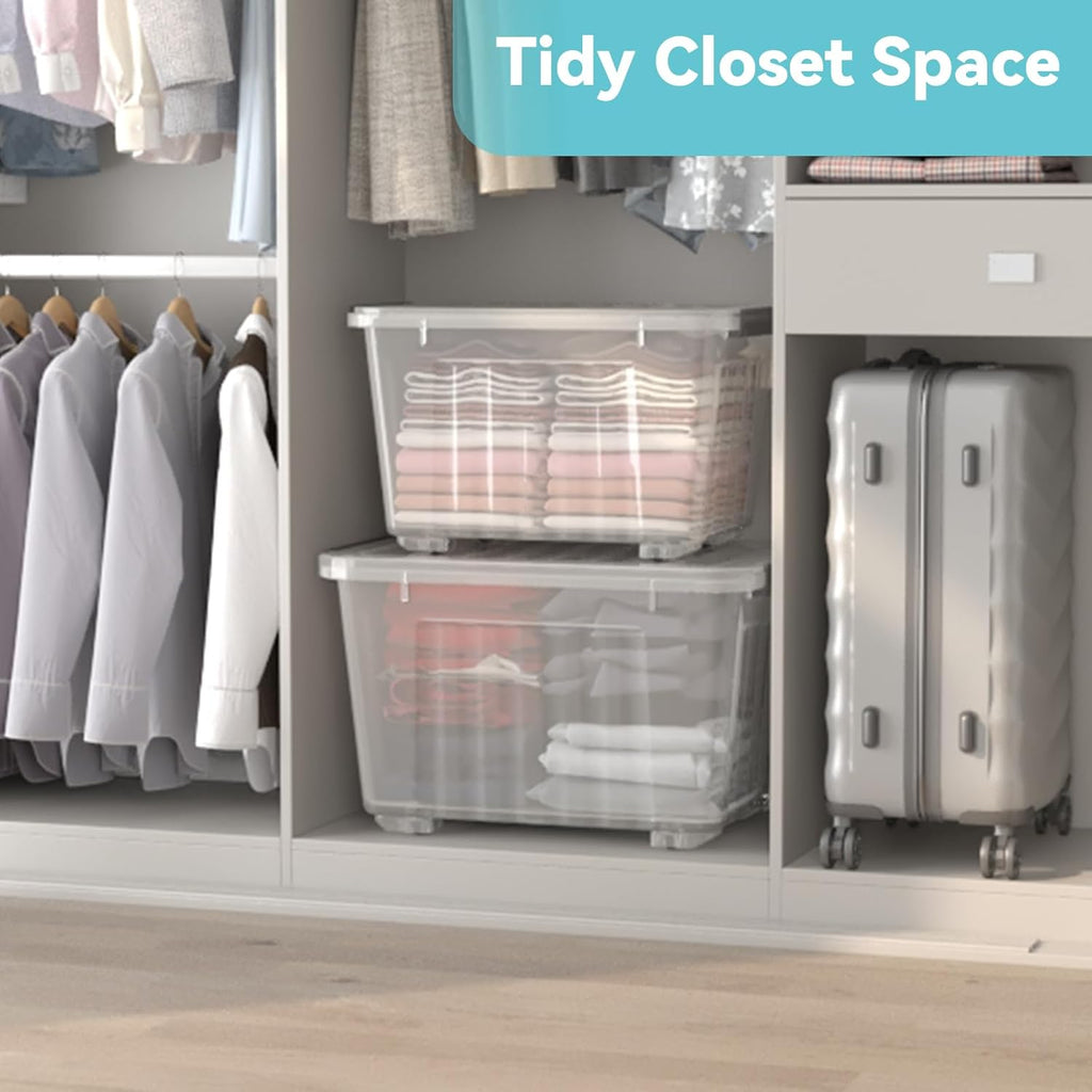 Nazhura 97Quart Plastic Storage Bin, Stackable and Nestable Storage Boxes with Clear Lids and Secure Latching Buckles, Large Storage Container (Clear, 97Quart-6Pack)