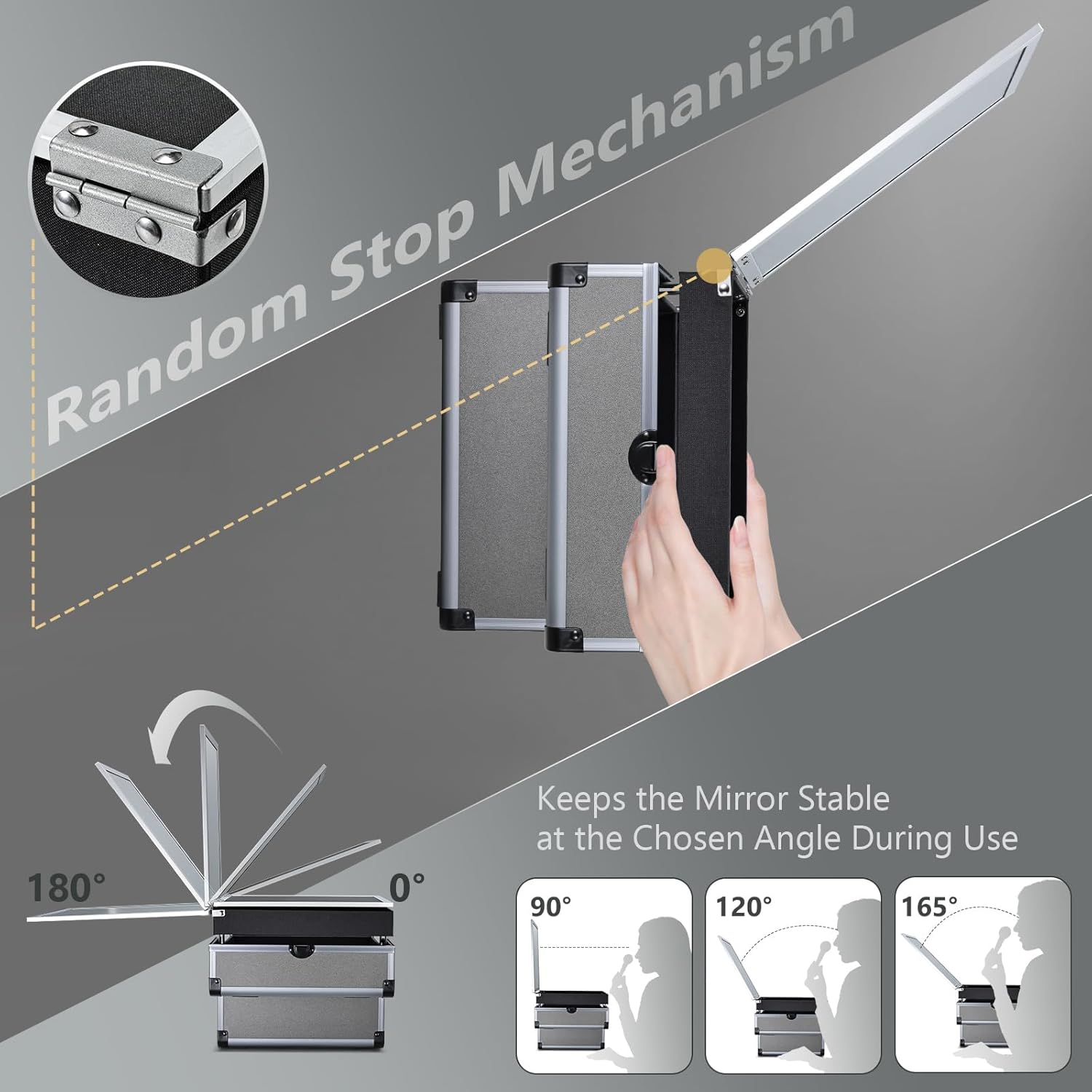 Joligrace Makeup Train Case Makeup Case Organizer Portable Cosmetic Box Storage with 2 Trays Mirror Locking with Keys Make Up Travel Case Nail Kits Traveling Makeup Box Iron Grey