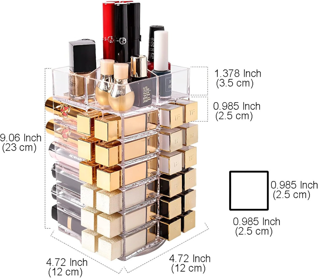 Sooyee 360 Degree Spinning Lipstick Organizer Holder 53 Spaces,Acrylic Cosmetic Display Cases for Lipstick, Brushes, Bottles, and more,Clear
