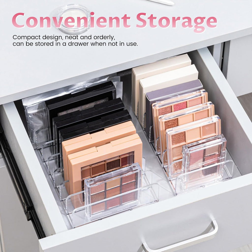 Diakey 4 Pack Eyeshadow Palette Makeup Organizer, 7-Section Acrylic Cosmetic Holder for Vanity, Drawer, Bathroom, Mail Sorter Business Card Holder Bill Money Divider, Clear