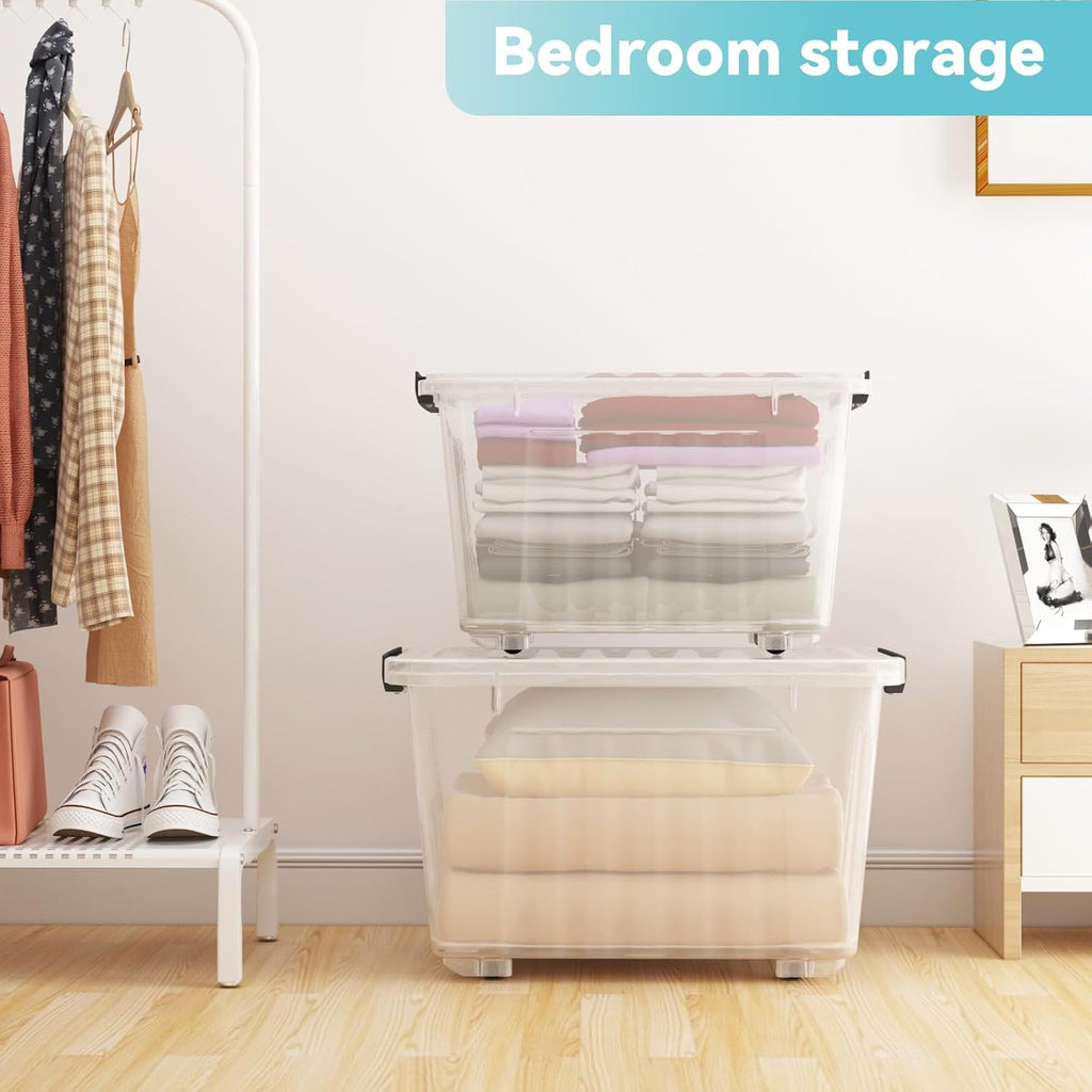 Nazhura 97Quart Plastic Storage Bin, Stackable and Nestable Storage Boxes with Clear Lids and Secure Latching Buckles, Large Storage Container (Clear, 97Quart-6Pack)