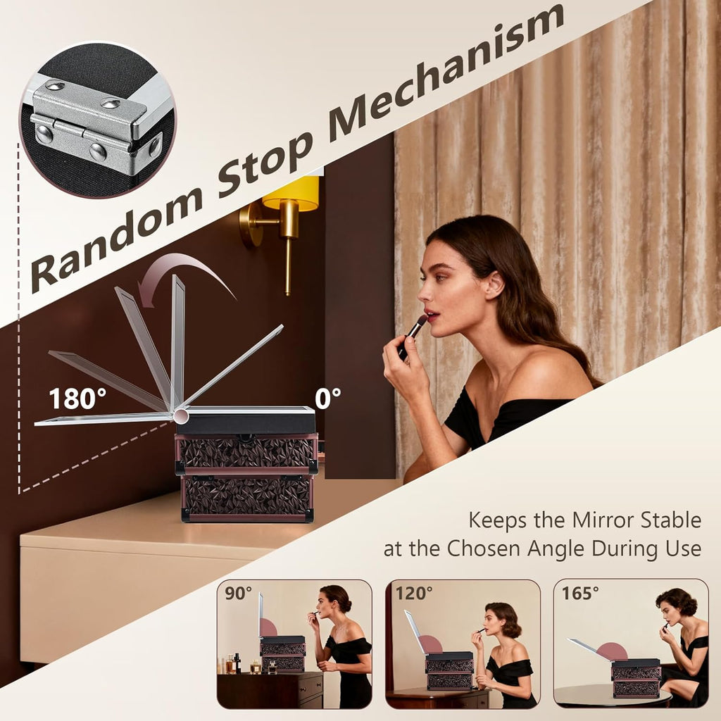 Joligrace Makeup Train Case Cosmetic Box Portable Makeup Case Organizer 2 Trays Makeup Storage with Mirror Locking for Cosmetologist Aesthetic Supplies Nail Tech Traveling Makeup Box Dark Brown