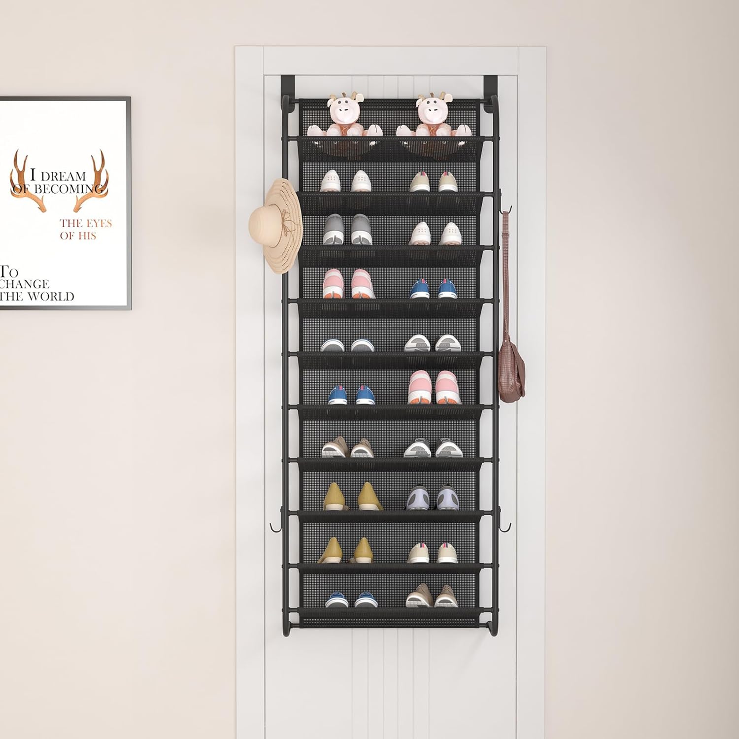 10 Tier Shoe rack Hanging Shoe Storage the door shoe rack for Closet Pantry Over The Door Shoe Organizer Wall Floating Shelves (Black, 10 Tier)