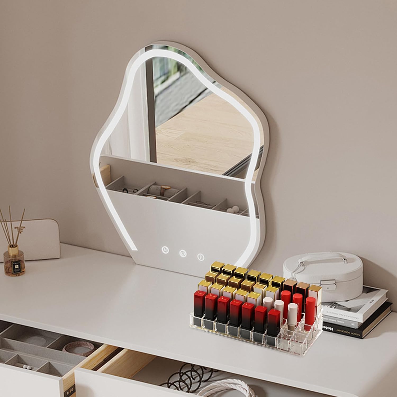 36 Slots Acrylic Lipstick Organizer, Thickened Multi-Grid Clear Lip Gloss Perfume Sample Mascara Display Storage Holder for Drawer and Vanity, 10 x 4.6 x 2.3 Inch