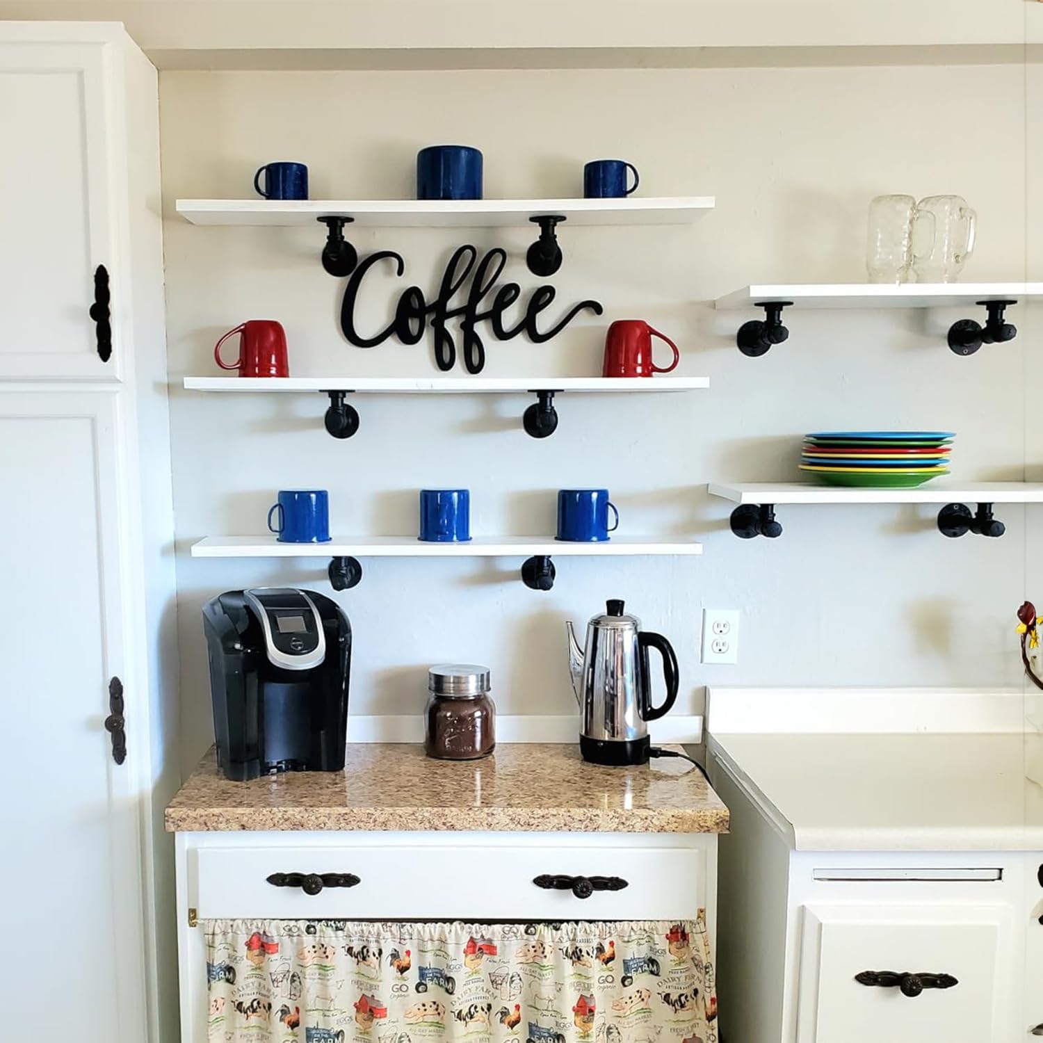 Industrial Pipe Shelf Bracket 6.7",Iron L Pipe Shelving Wall Floating Shelf Bracket for 6-12" Board,Industrial Pipe Shelves Heavy Duty Black Metal Pipe Clothing Rack 6 Pack, Include Accessories