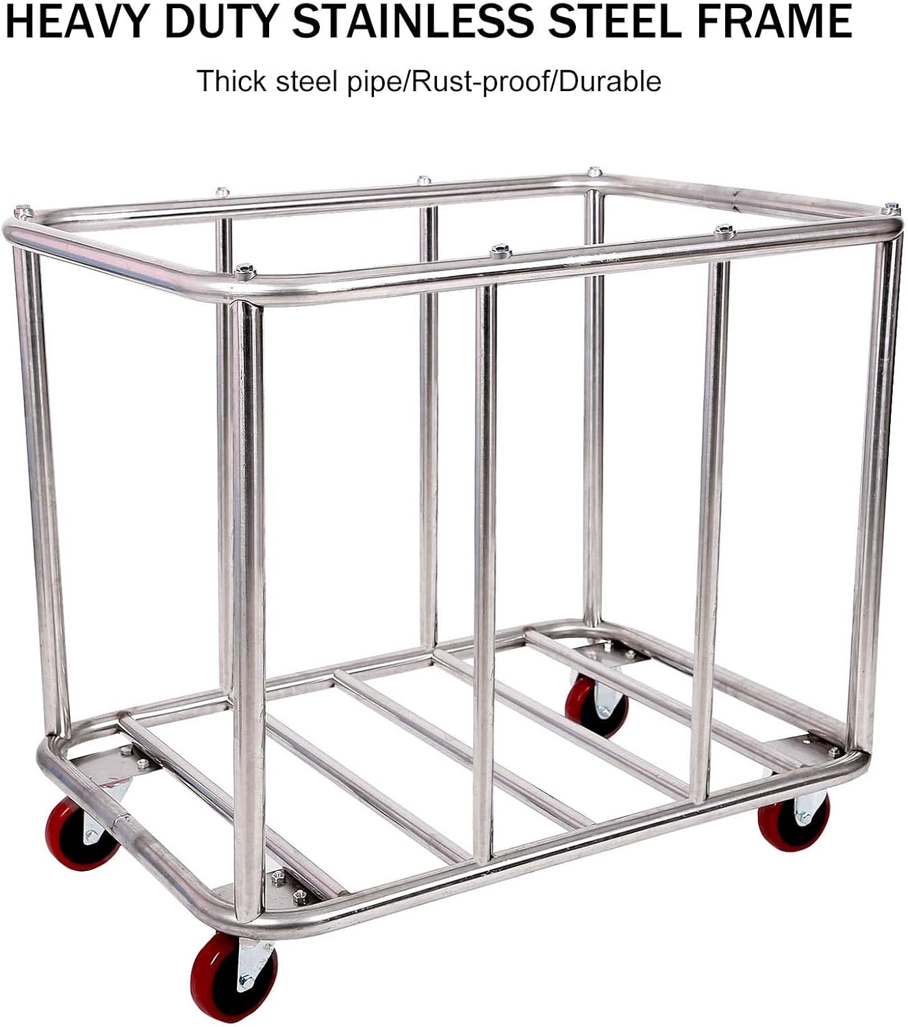 10 Bushels Laundry Cart Commercial/Home,Heavy Duty Large Stainless Steel Rolling Laundry Basket with Wheels，for Laundry Organizer and Storage,260LBS Load (Red)