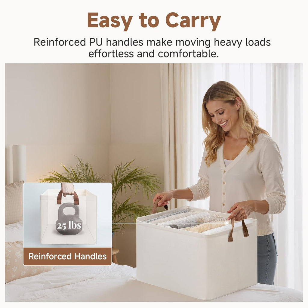 StorageWorks Fabric Storage Bins, Extra Large Storage Baskets for Shelves, Closet Organizers and Storage Bins with Metal Frame, Handles, Jumbo, Natural Color, 2-Pack