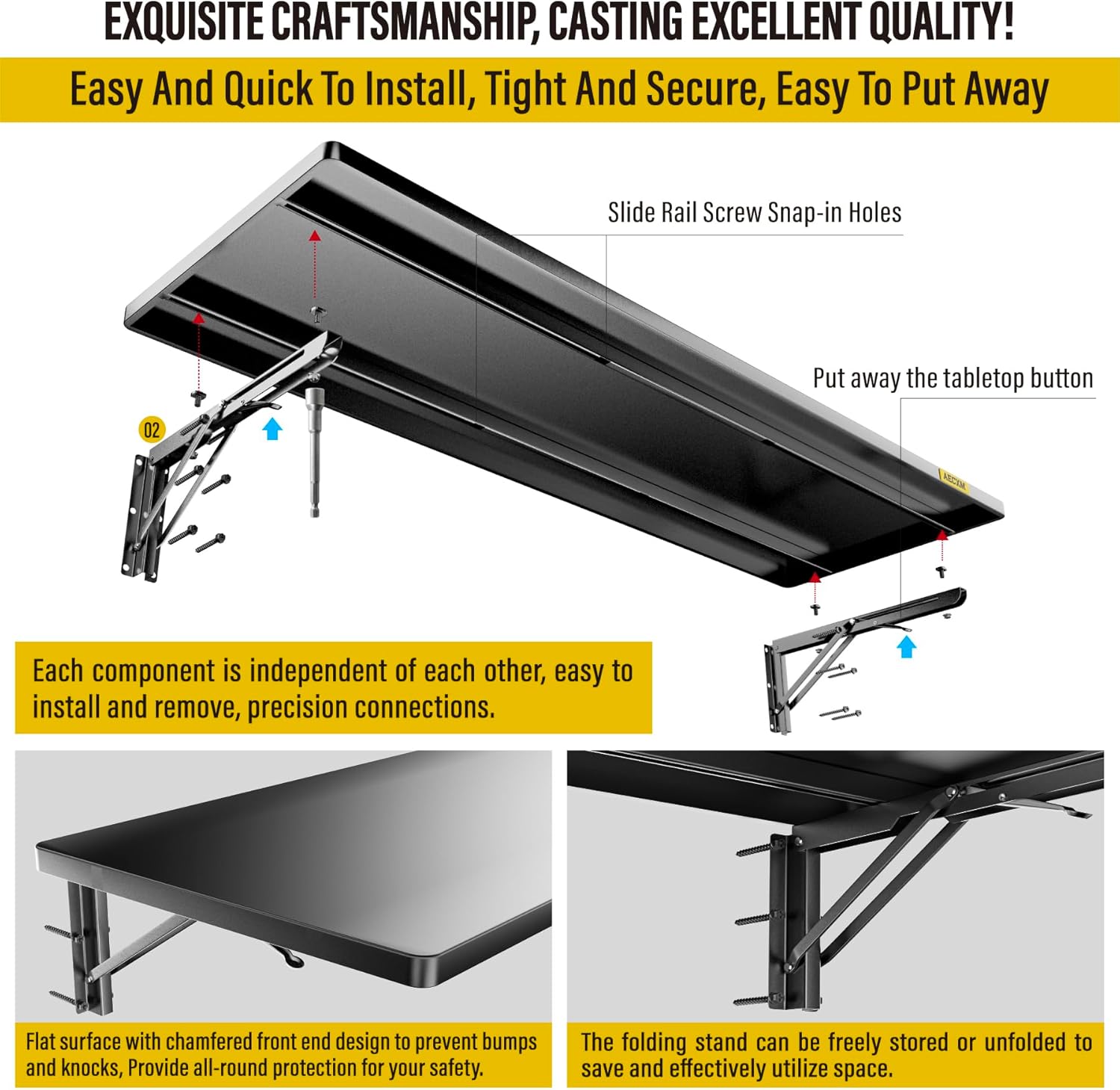 1.3x4ft Adjustable Rail Type Folding Storage Rack Shelf, Suitable for Garage, Storage Room, Kitchens Wall Shelf,Garage Storage Rack Floating Shelves, Wall Mounted Folding Table(1pcs-Black)
