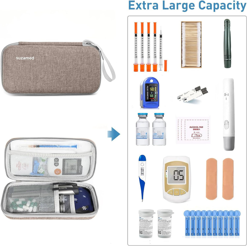 Insulin Cooler Travel Case,EVA Insulation Travel Medicine Kit with 2 Ice Packs for Diabetes Care,Insulin Pen and Other Diabetic Supplies (Brown)