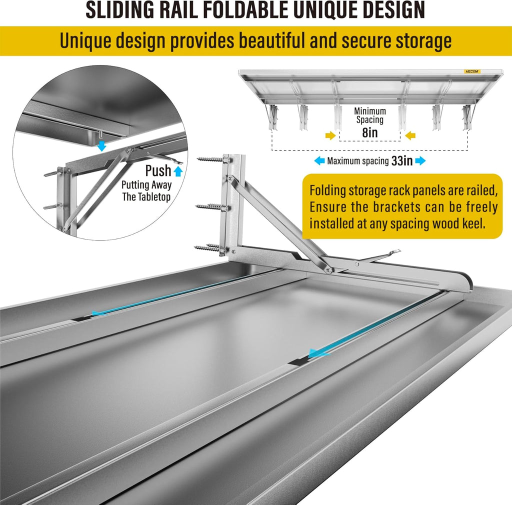 1.2x3ft Adjustable Rail Type Folding Storage Rack Shelf, Suitable for Garage, Storage Room, Kitchens Wall Shelf Garage Storage Rack Floating Shelves, Folding Panels (1pc-Silver Gray)