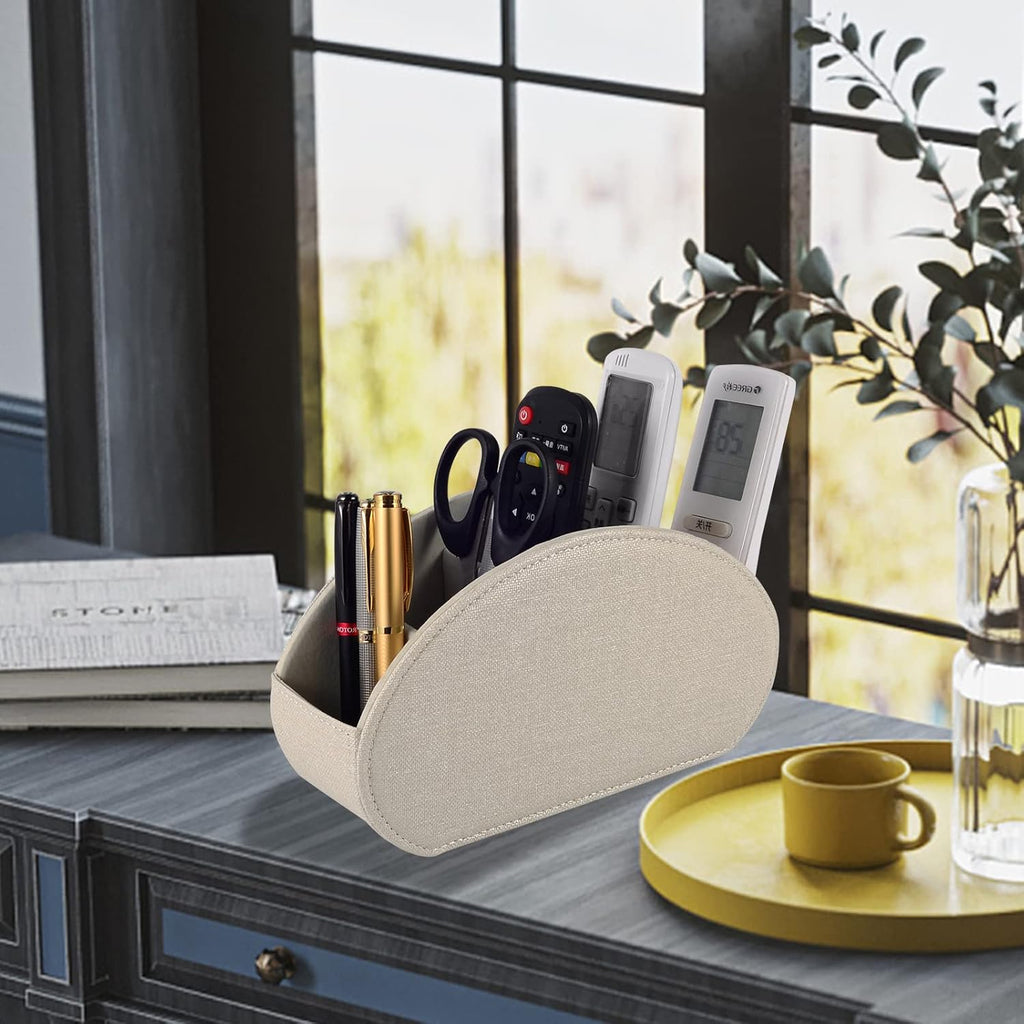 Remote Control Holder,TV Remote Caddy/Box with 5 Compartments,Bedside Table Organizer for Controller,Glasses,makeup brushes,jewelry and Media Player,Pen/Pencil Storage (Cream)